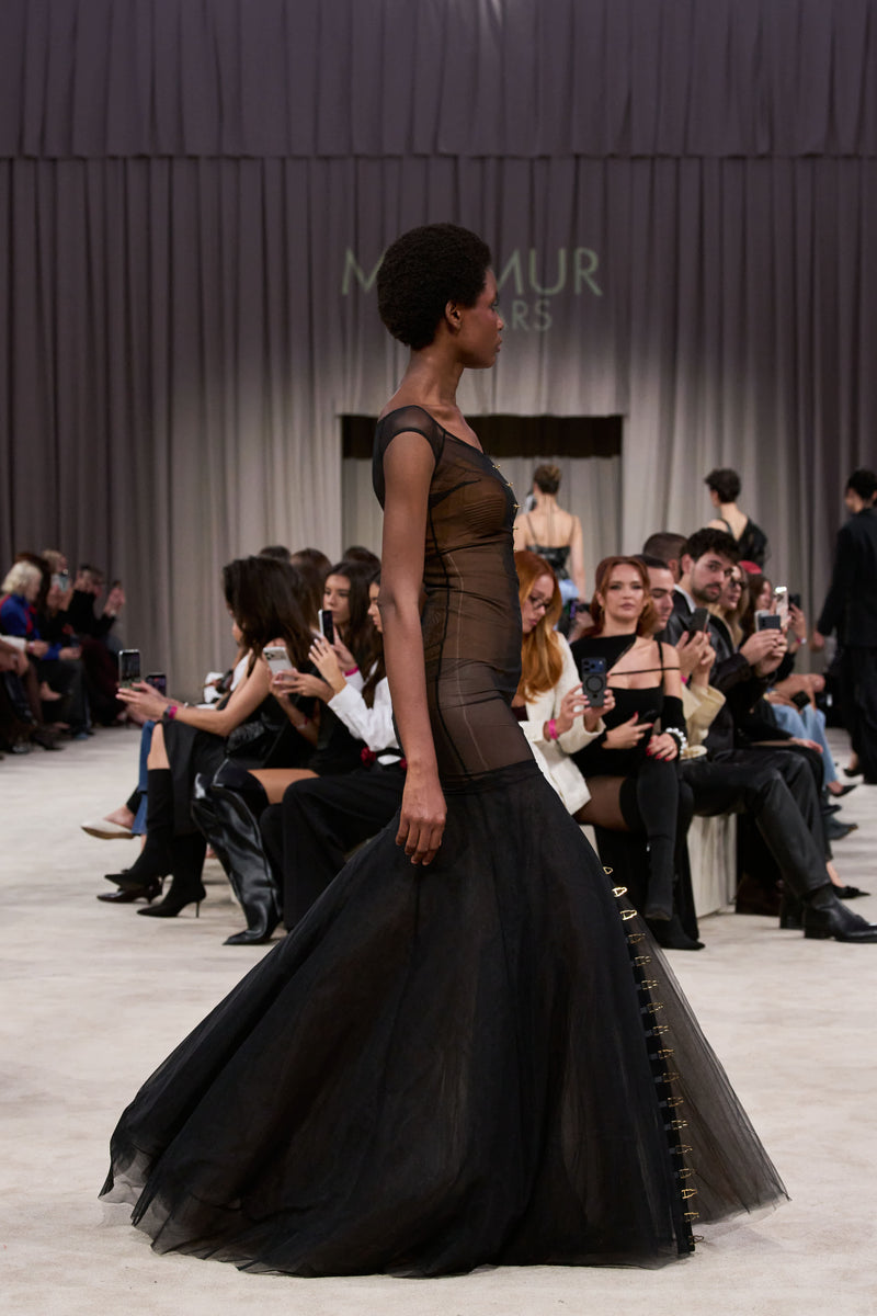Tribute Ivy sheer long dress with bodysuit and mesh underskirt