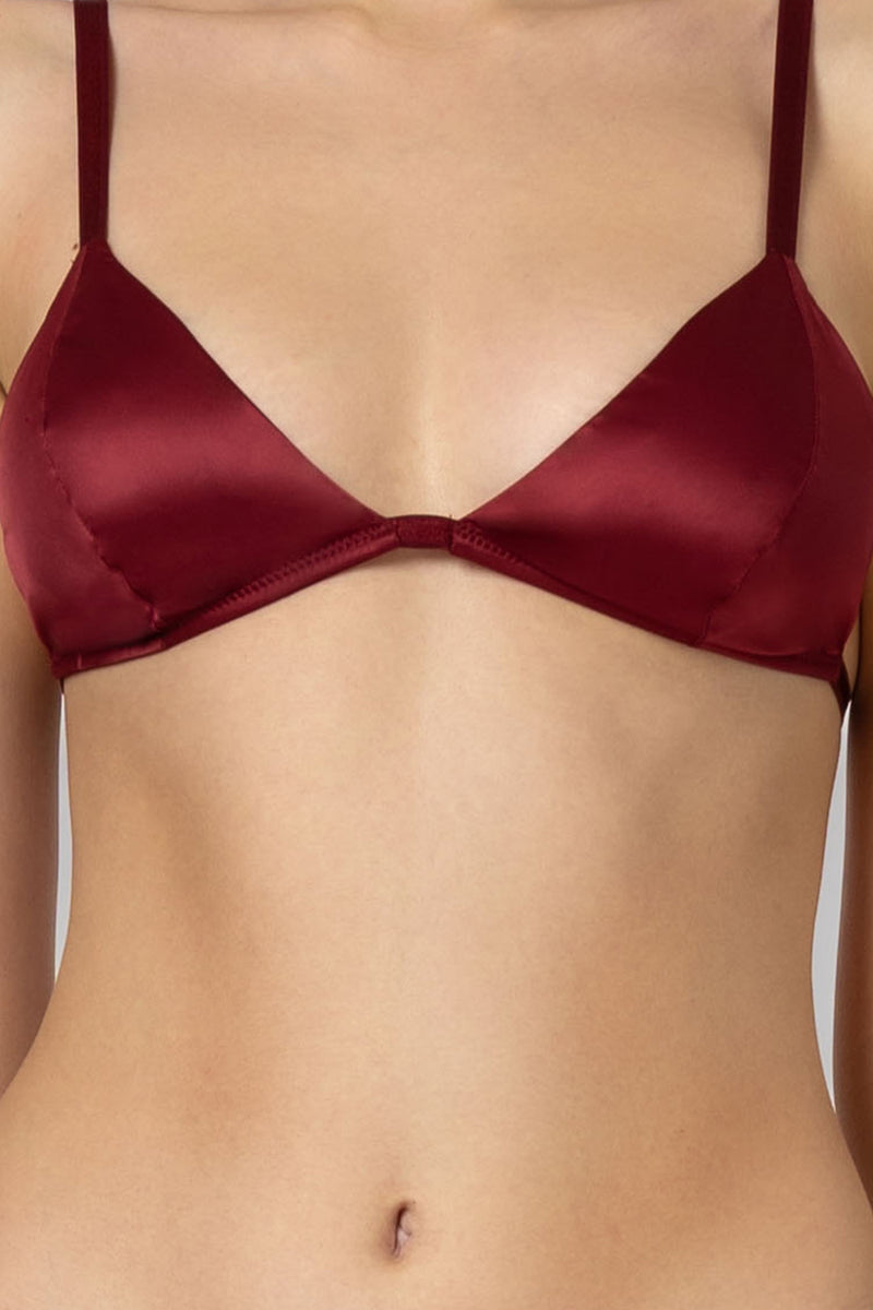 Nostalgic Stretch Satin Bra Dark Red