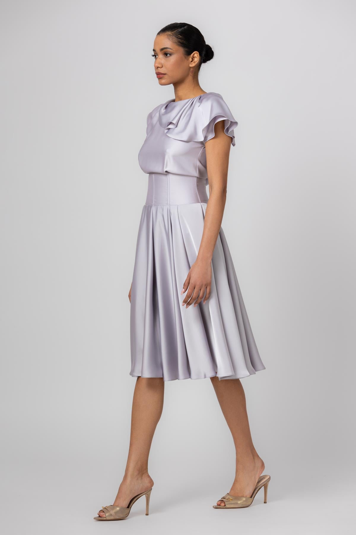 Rochie gri midi din satin premium Flap