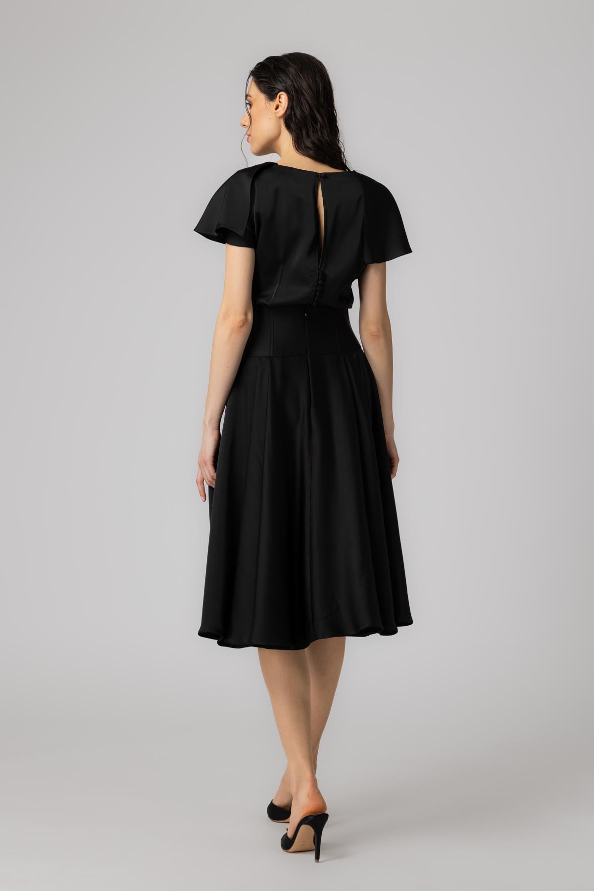 Rochie neagra midi din satin premium Flap