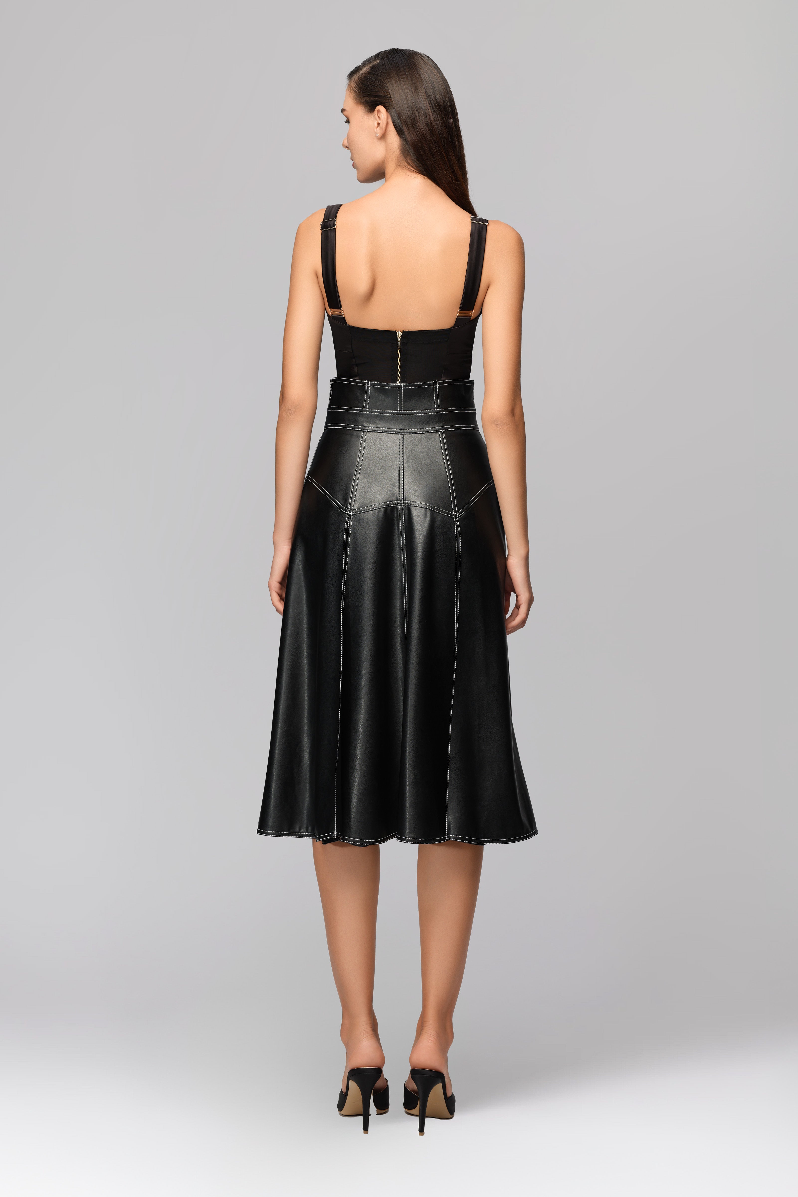 Underline Leather Skirt Black