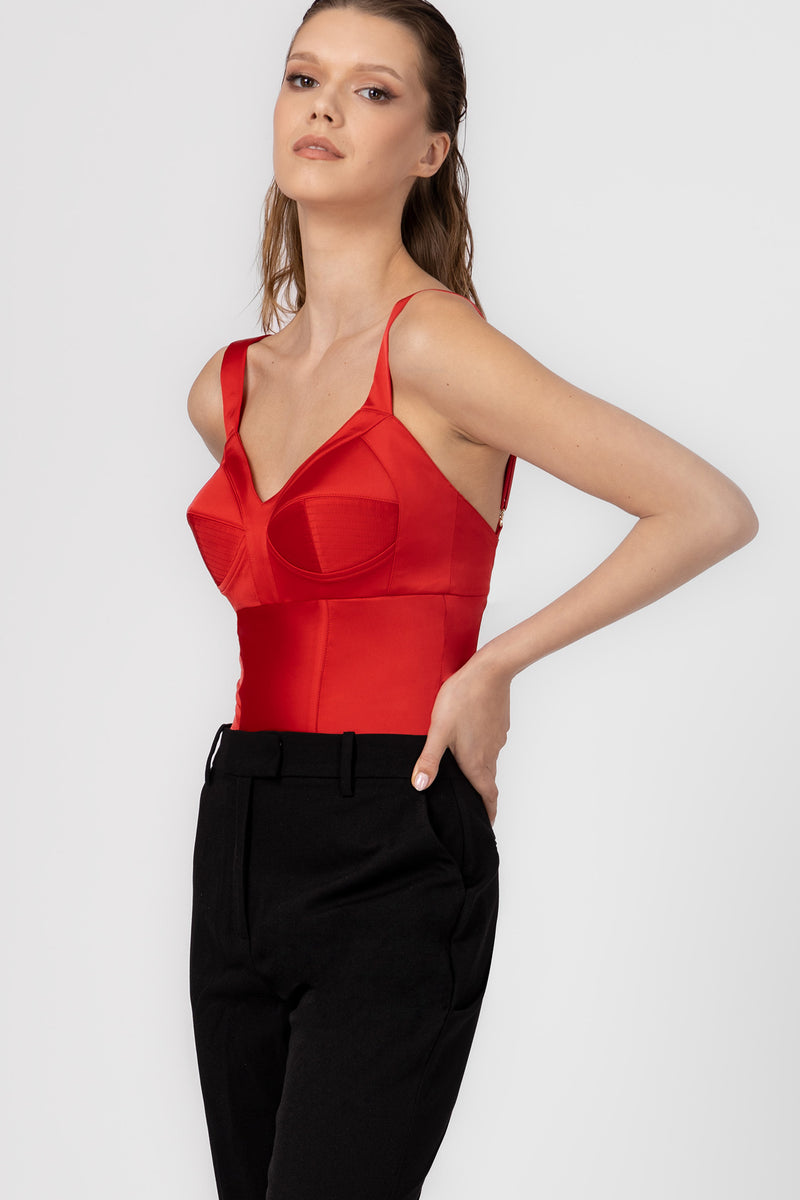 Satin Sculpt Bodysuit Red