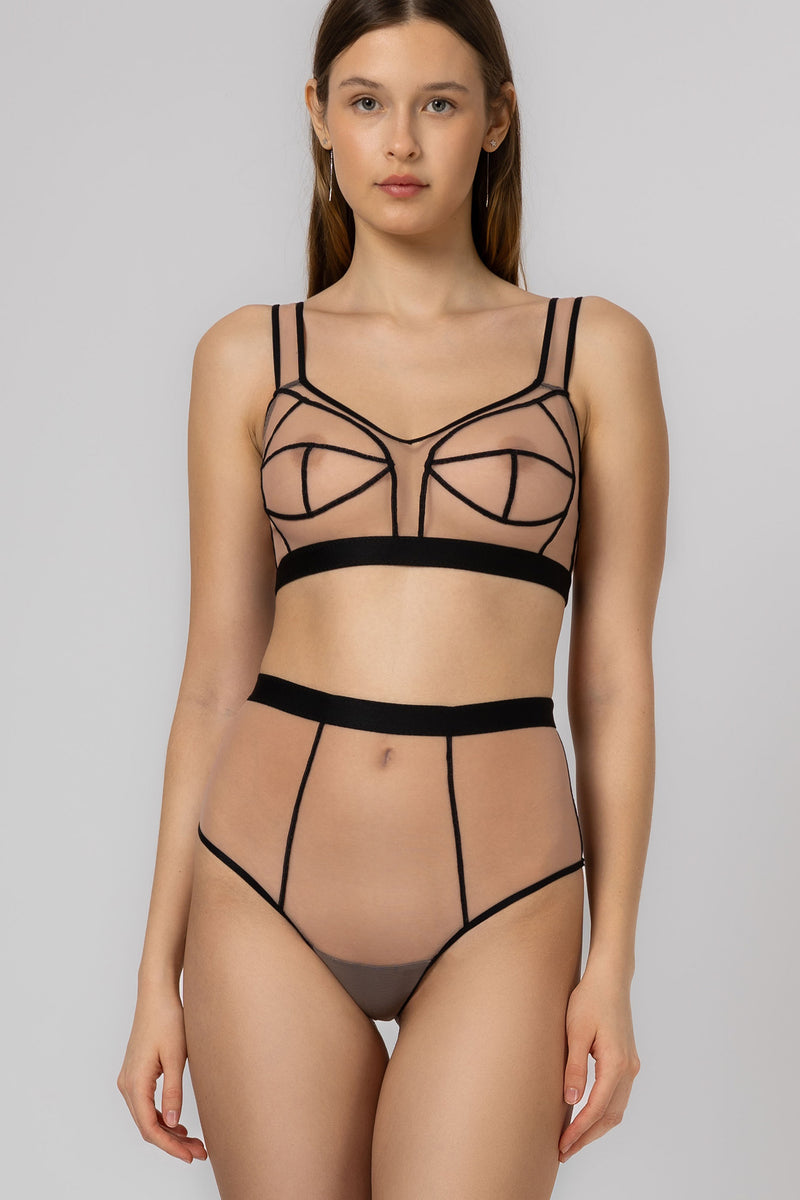 Chilot nud contrast din tul elastic transparent Sculpt