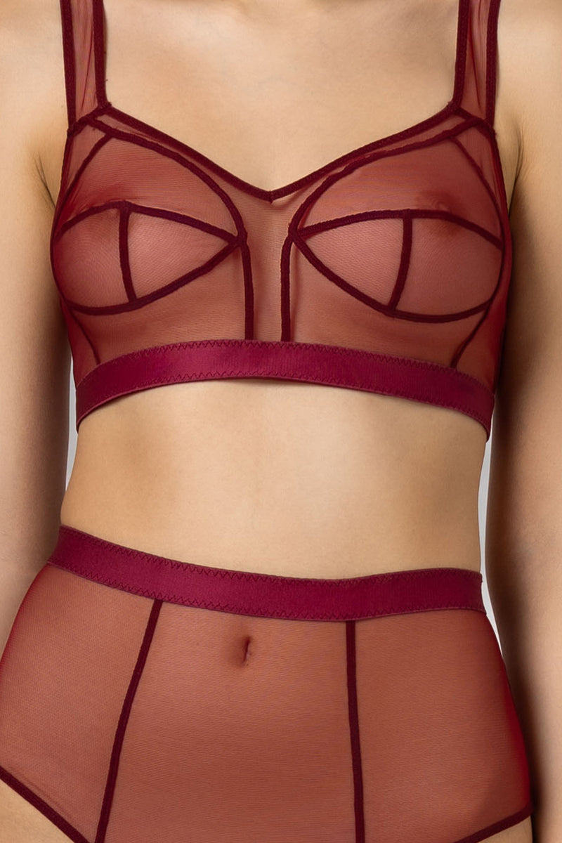 Sculpt Bi-Stretch Sheer Bra Top Dark Red