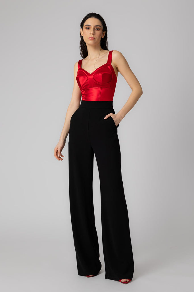 Red Satin Rima Asymmetrical Bodysuit