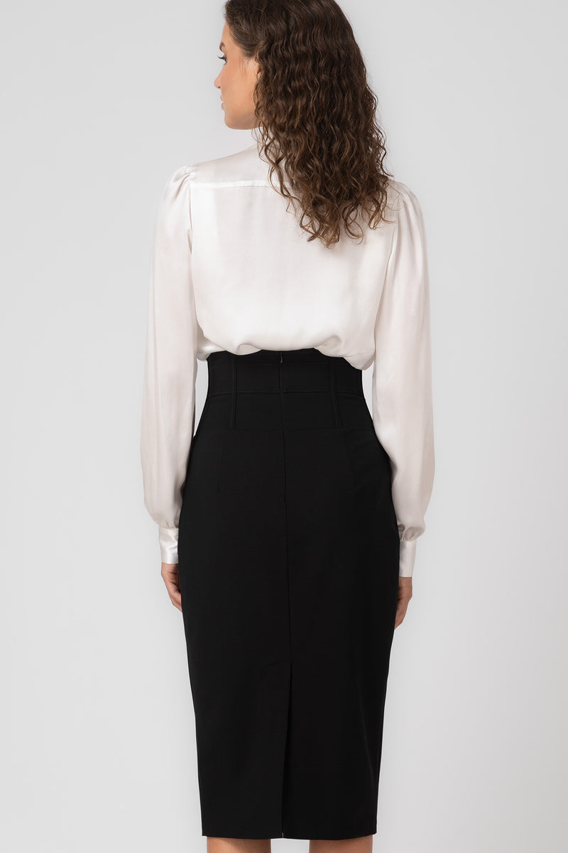 Fusta neagra midi cu talie inalta Tomboy