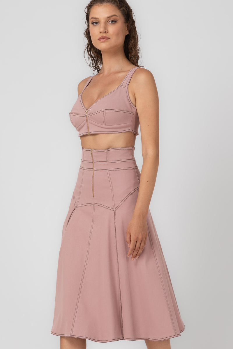Underline Denim Skirt Blush