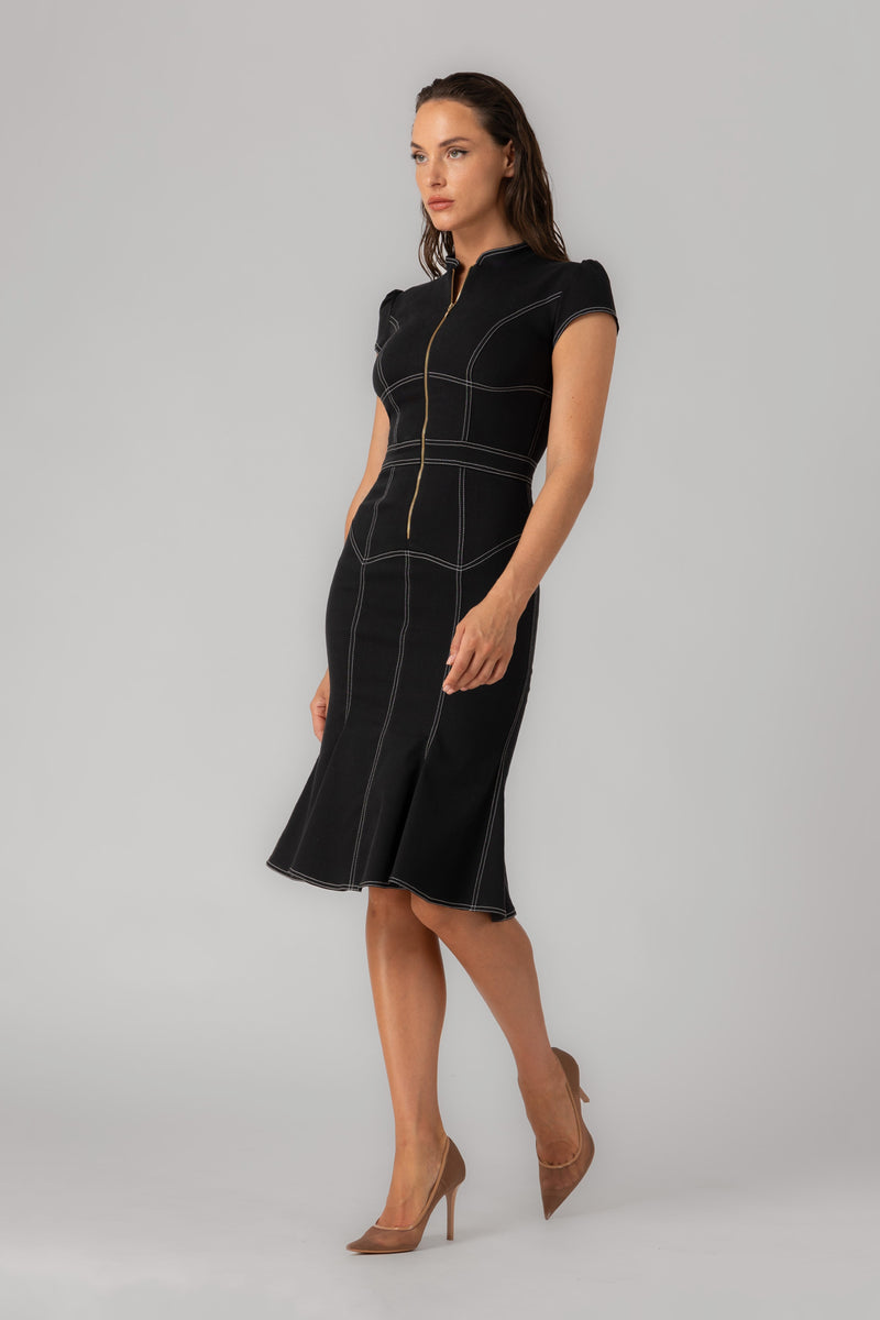 Underline Denim Dress Black