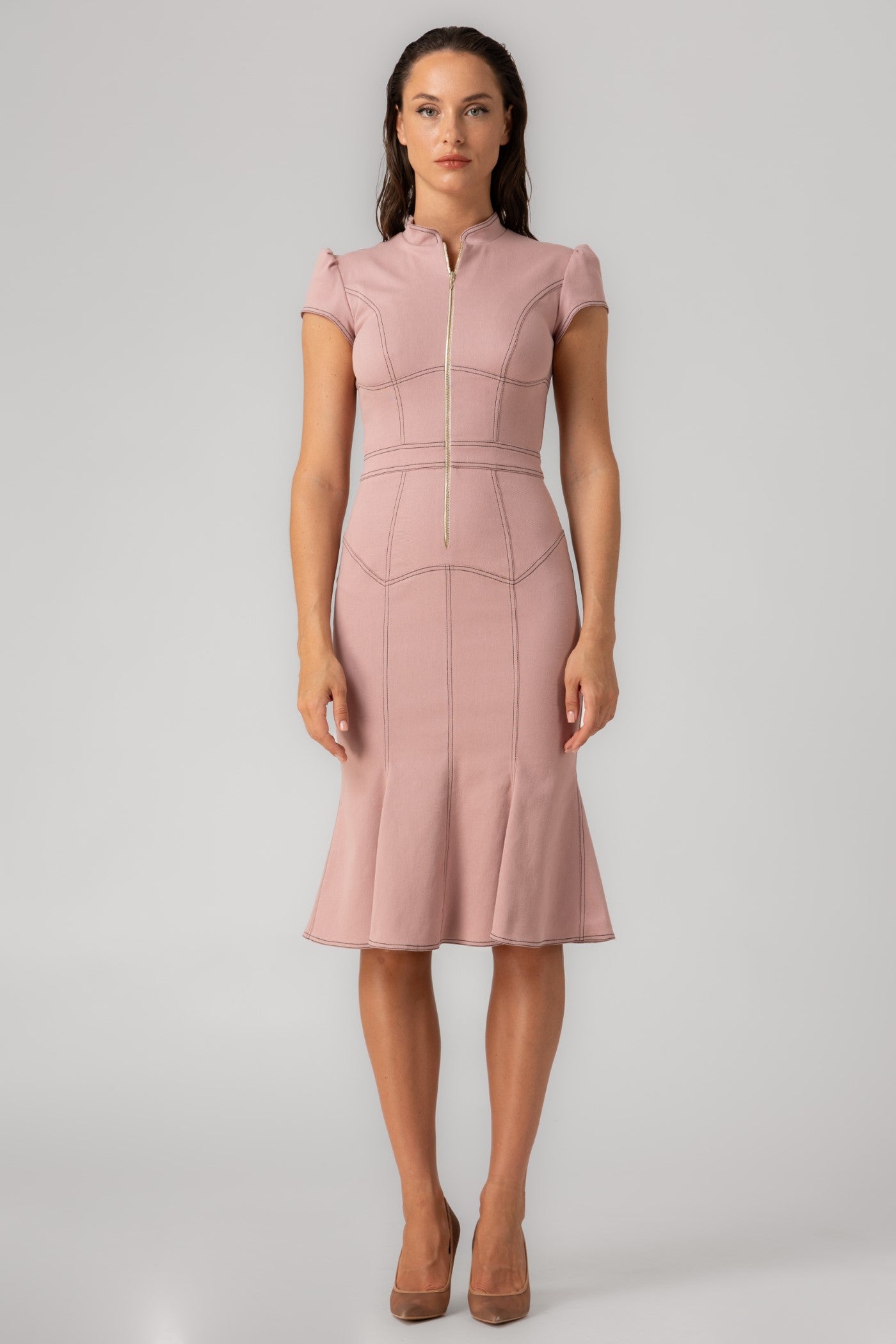 Underline Denim Dress Blush