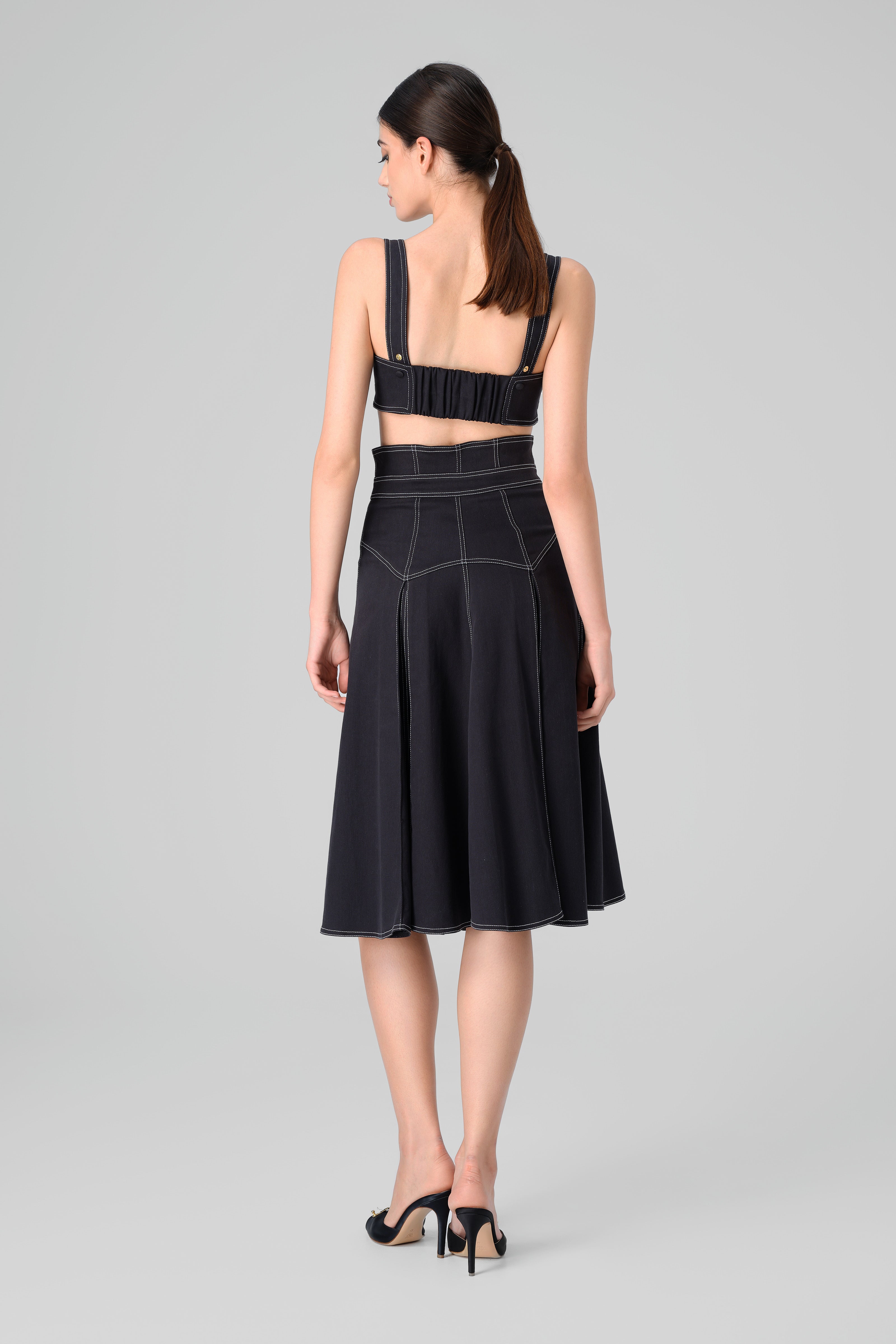 Underline Denim Skirt Black