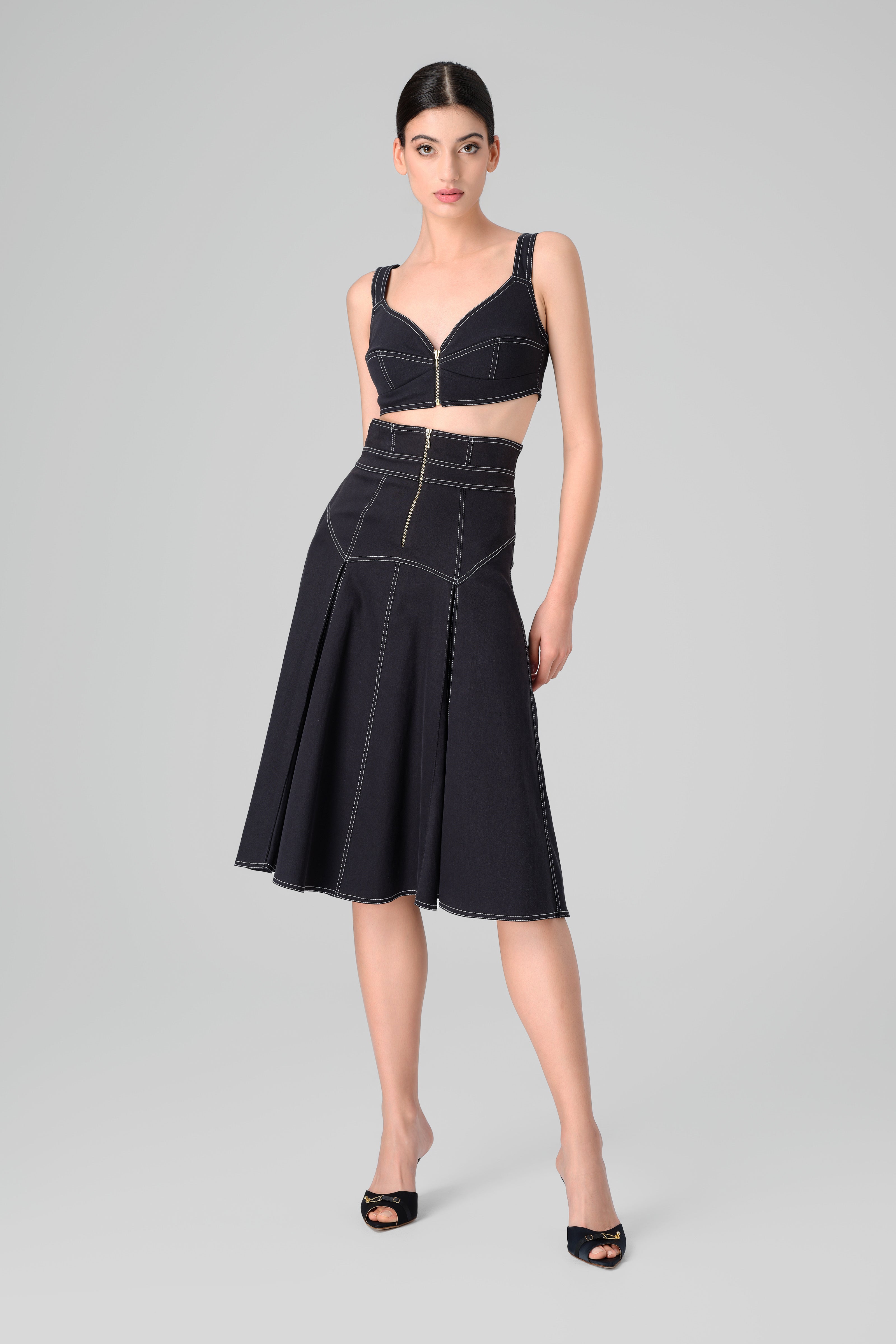 Underline Denim Skirt Black