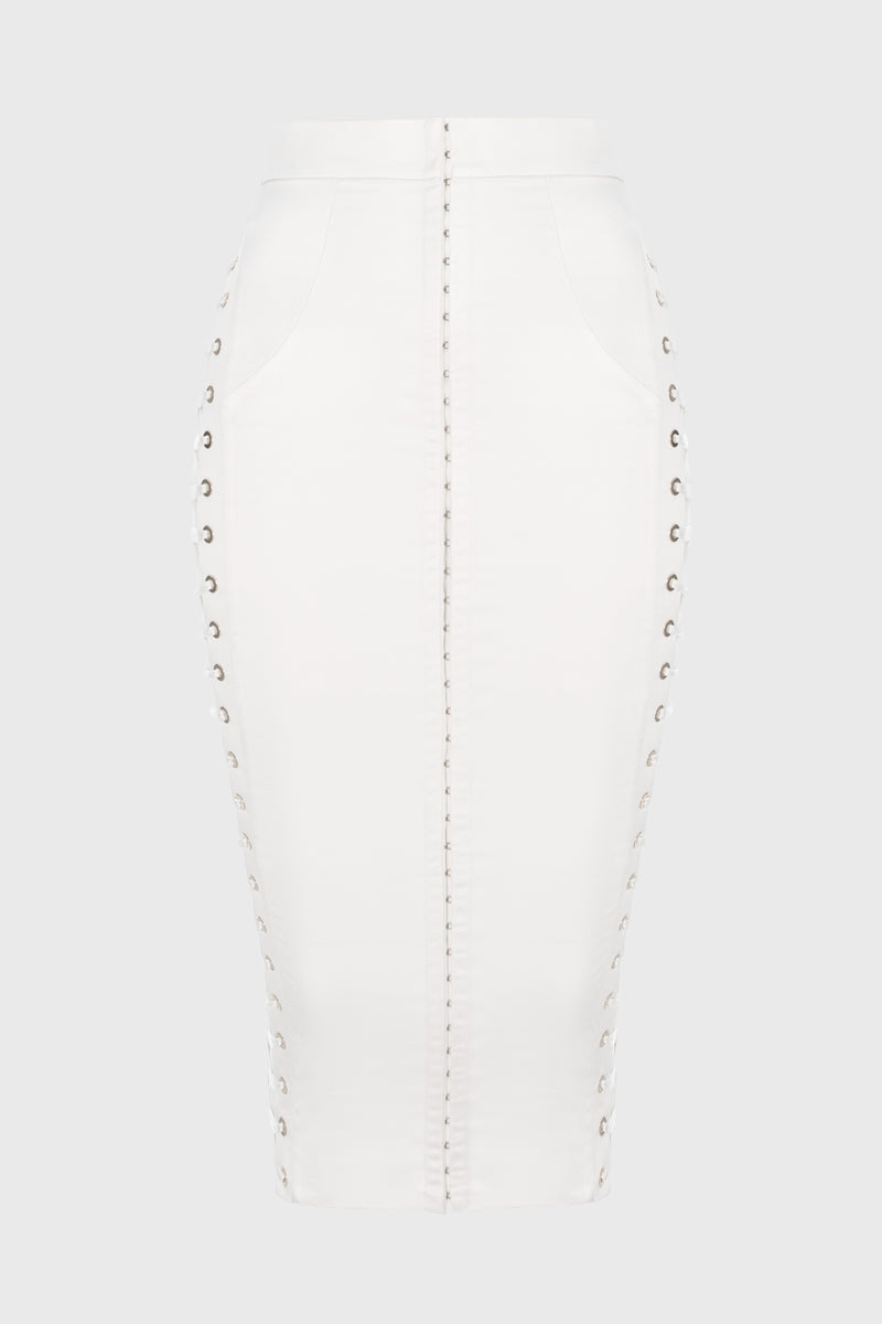 Fusta alba mulata din satin cu insiretare Blackcherry