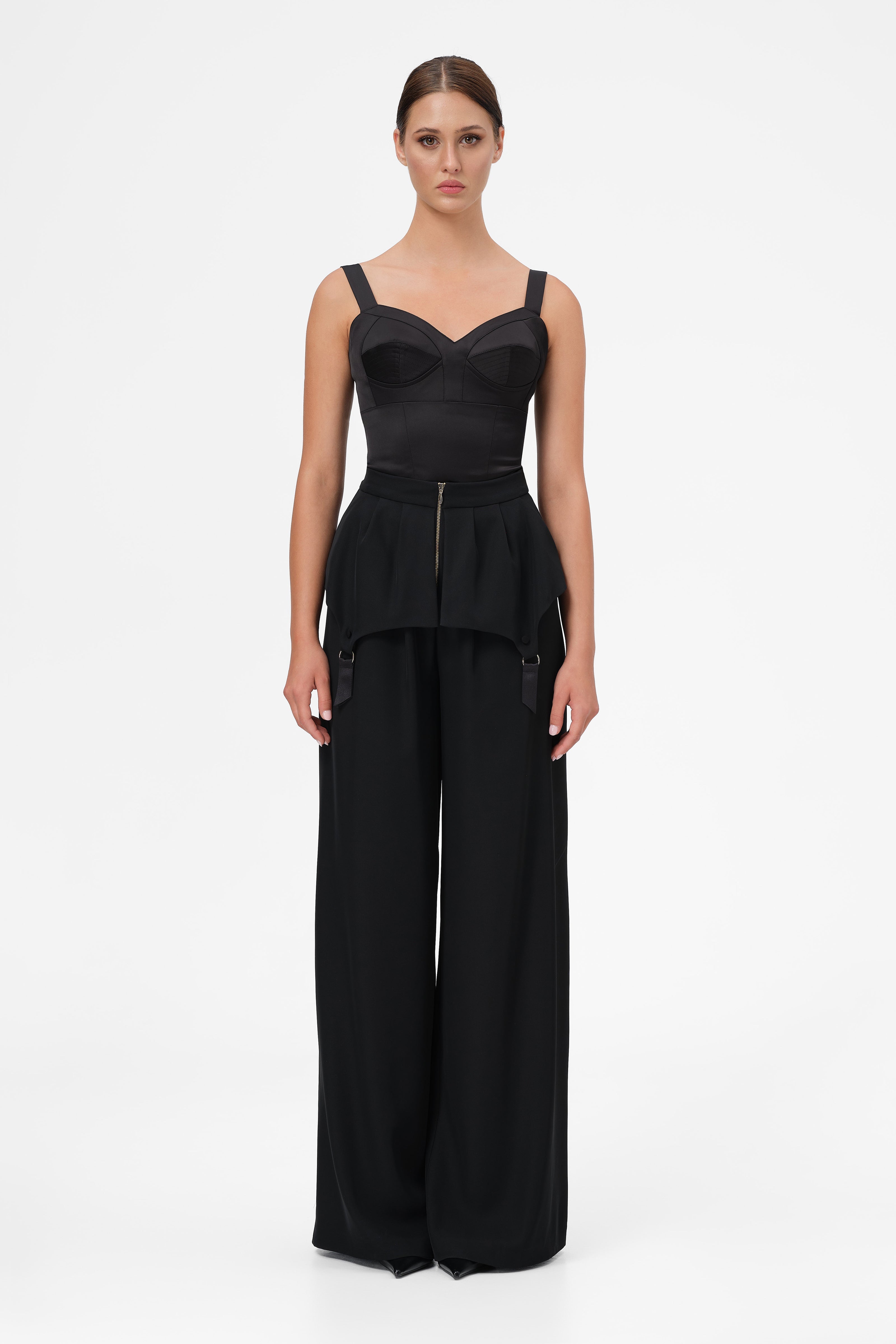 Flared Black Trousers with Peplum Blaze