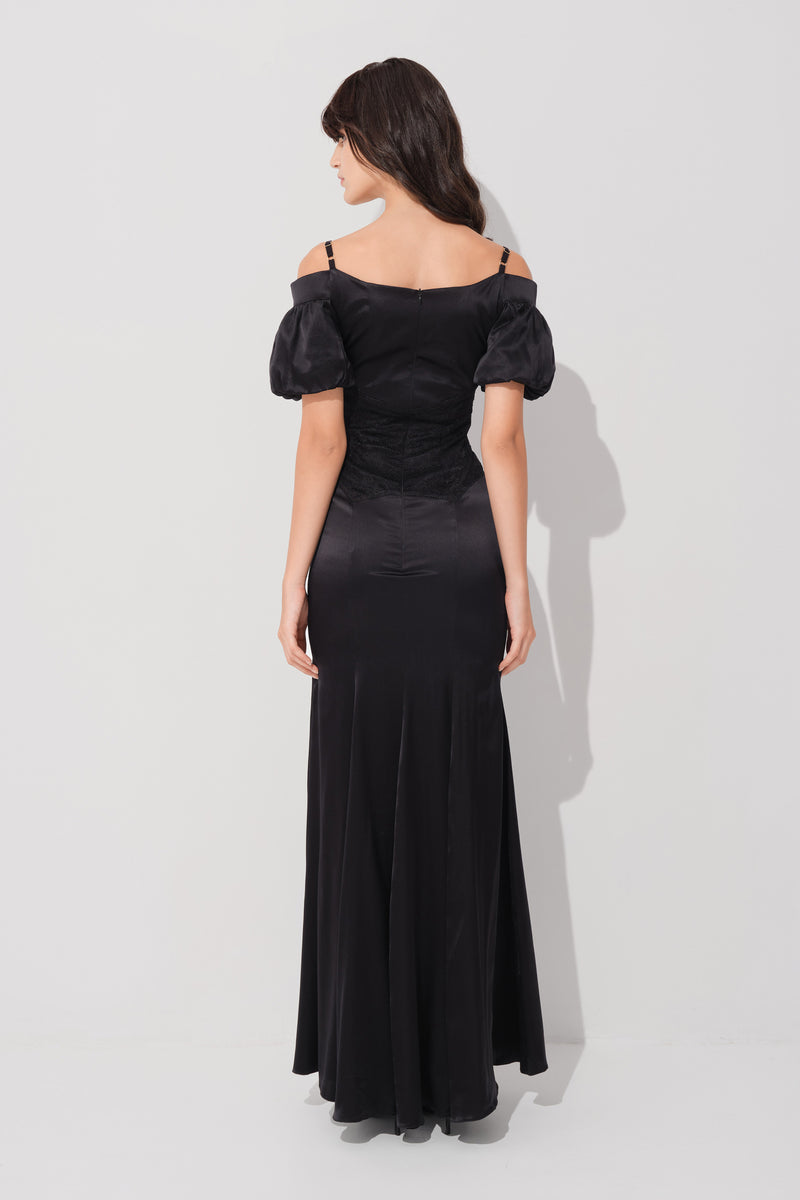 Blossom SIlk Long Dress Black