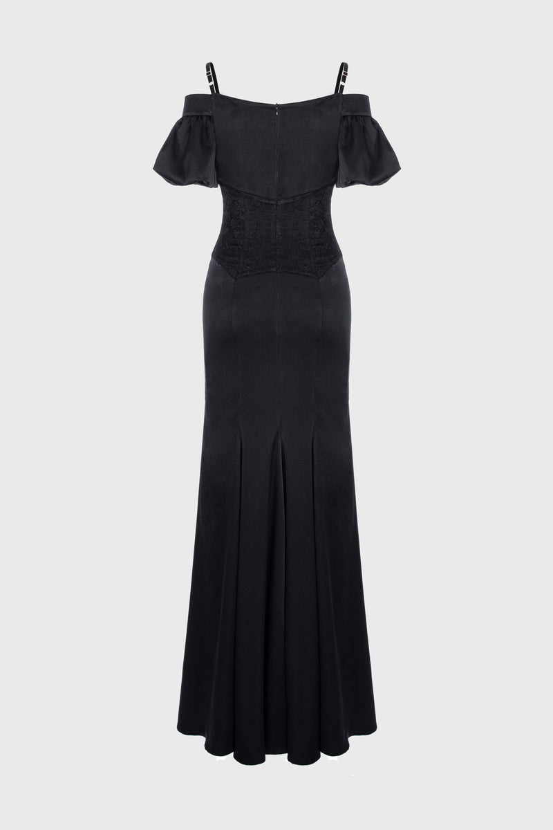 Blossom SIlk Long Dress Black