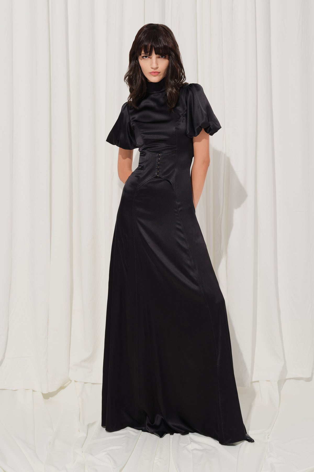 Cast Silk Long Dress Black