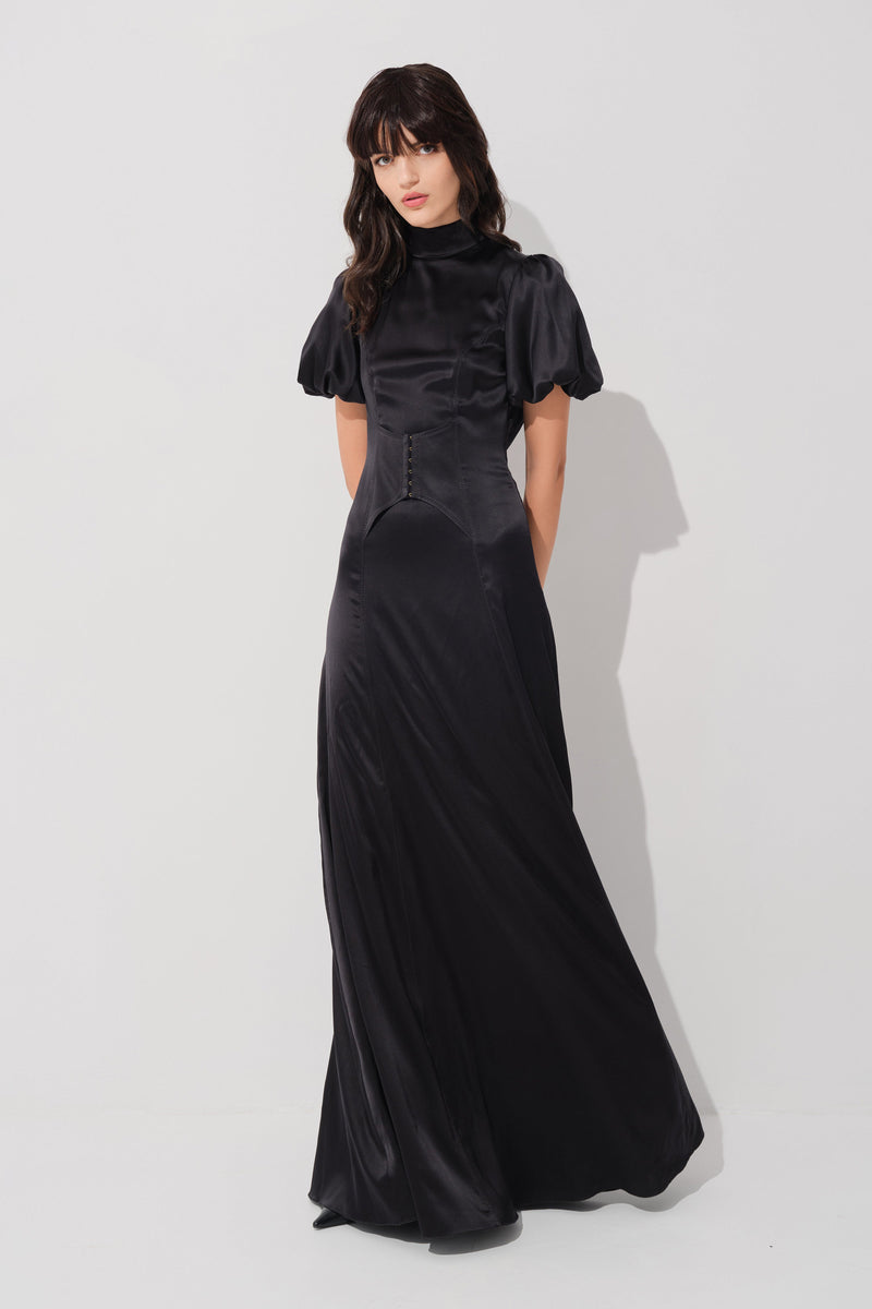 Cast Silk Long Dress Black