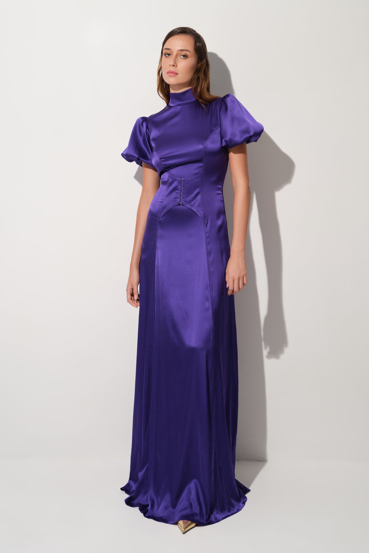 Cast Silk Long Dress Purple