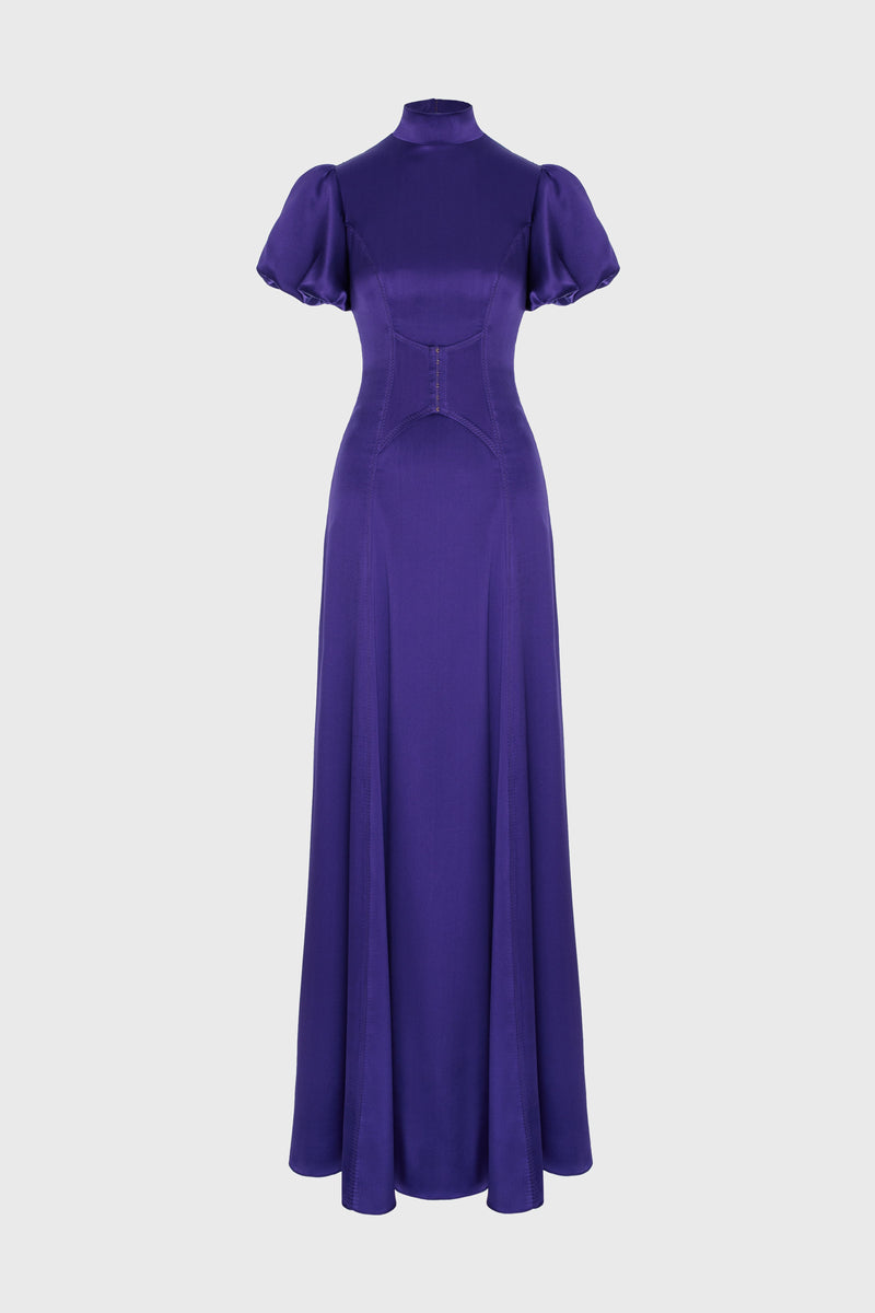 Cast Silk Long Dress Purple