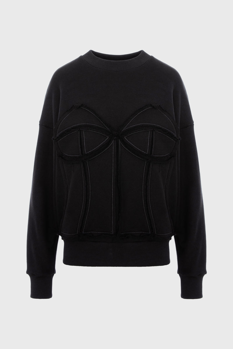 Hanorac negru din bumbac si modal Deconstructed