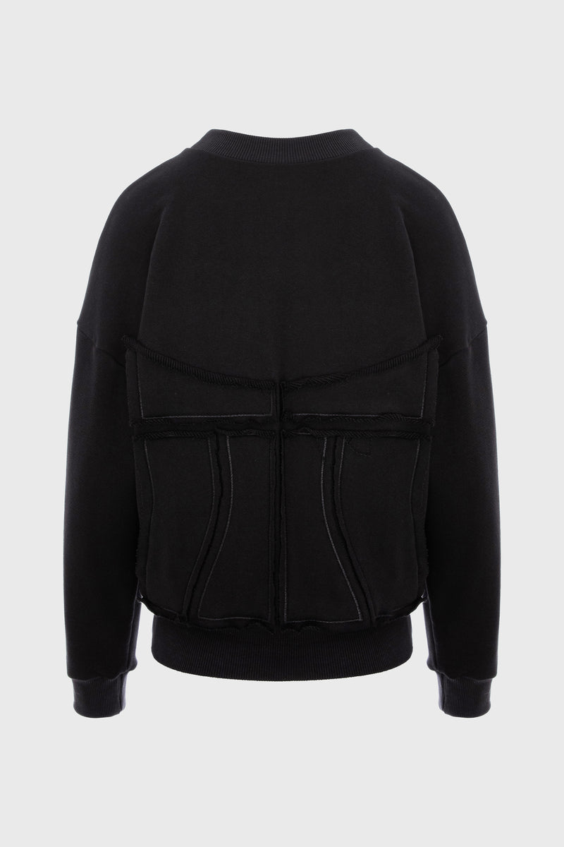 Hanorac negru din bumbac si modal Deconstructed
