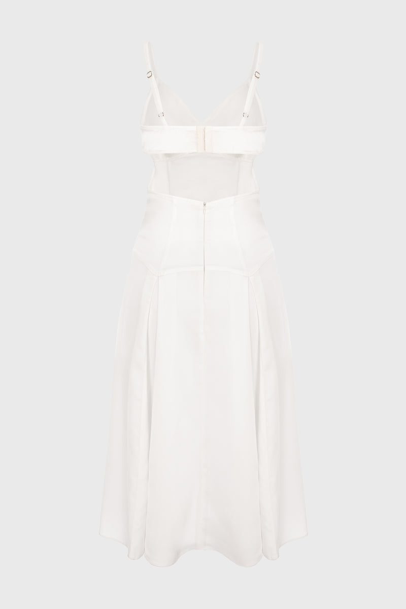 Rochie alba midi din satin Escapade
