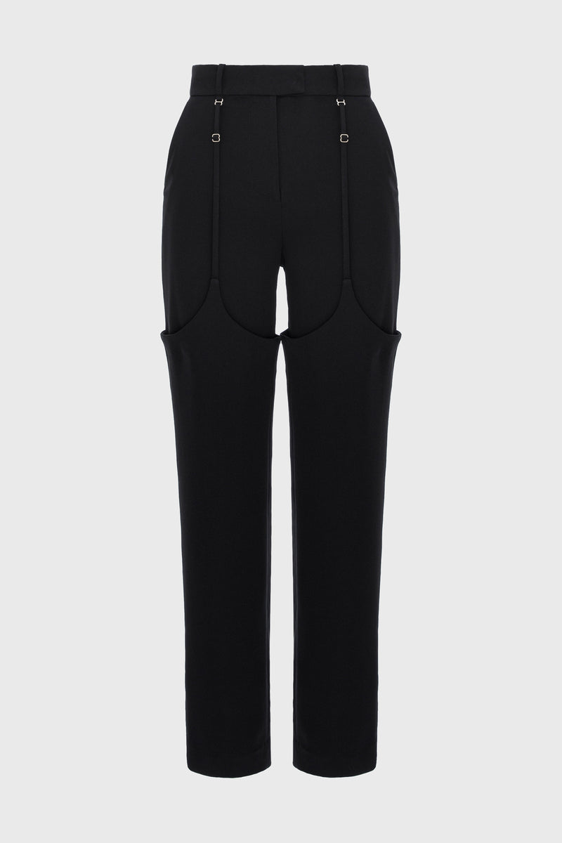 Garter Wool Trousers Black