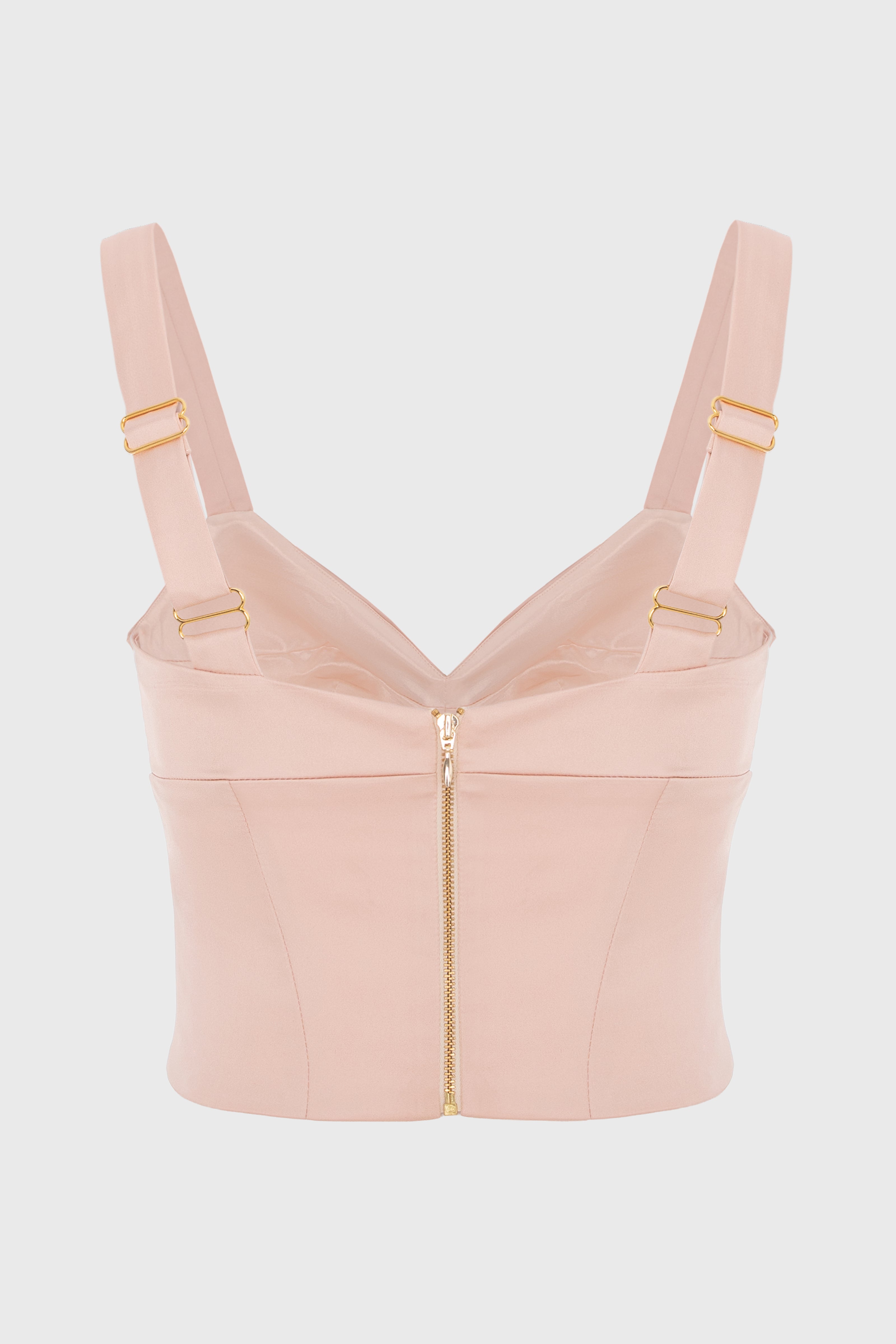 Short top in stretch satin with an ultra-feminine neckline