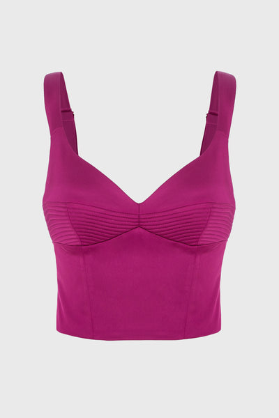 Short top in stretch satin with an ultra-feminine neckline