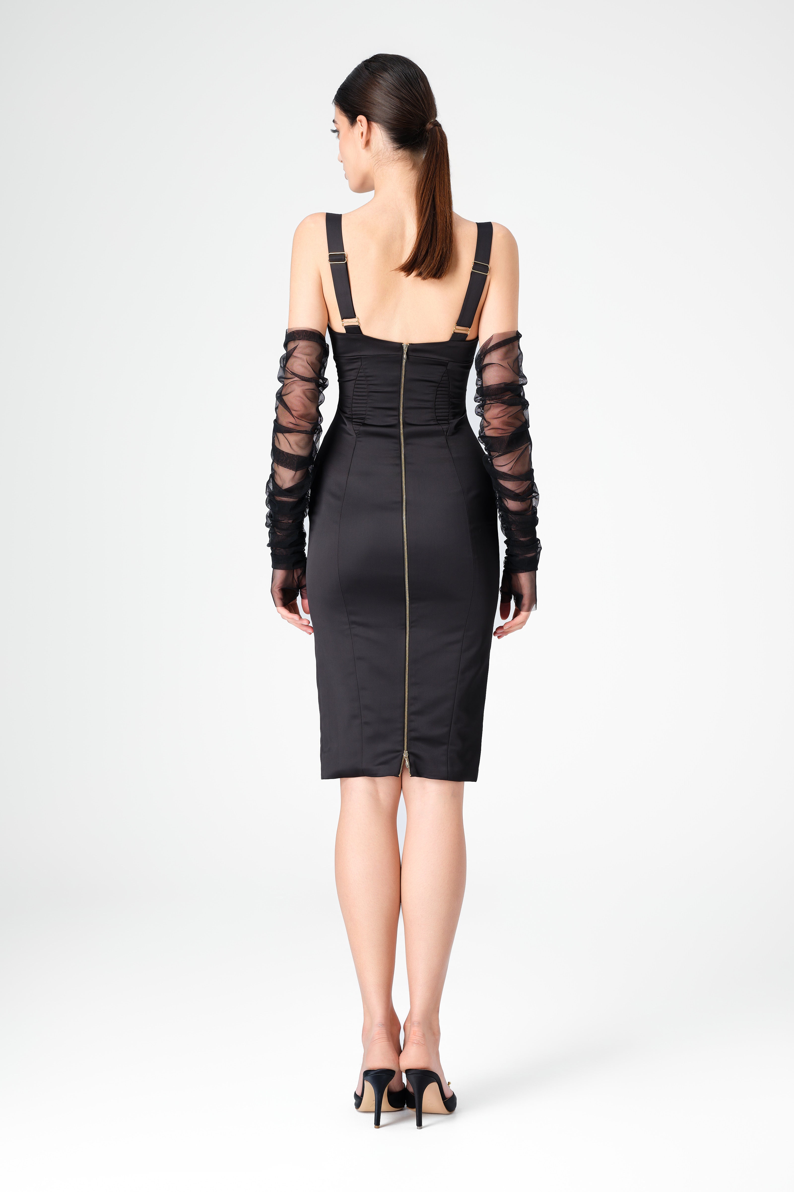 Rochie neagra din satin elastic Haze