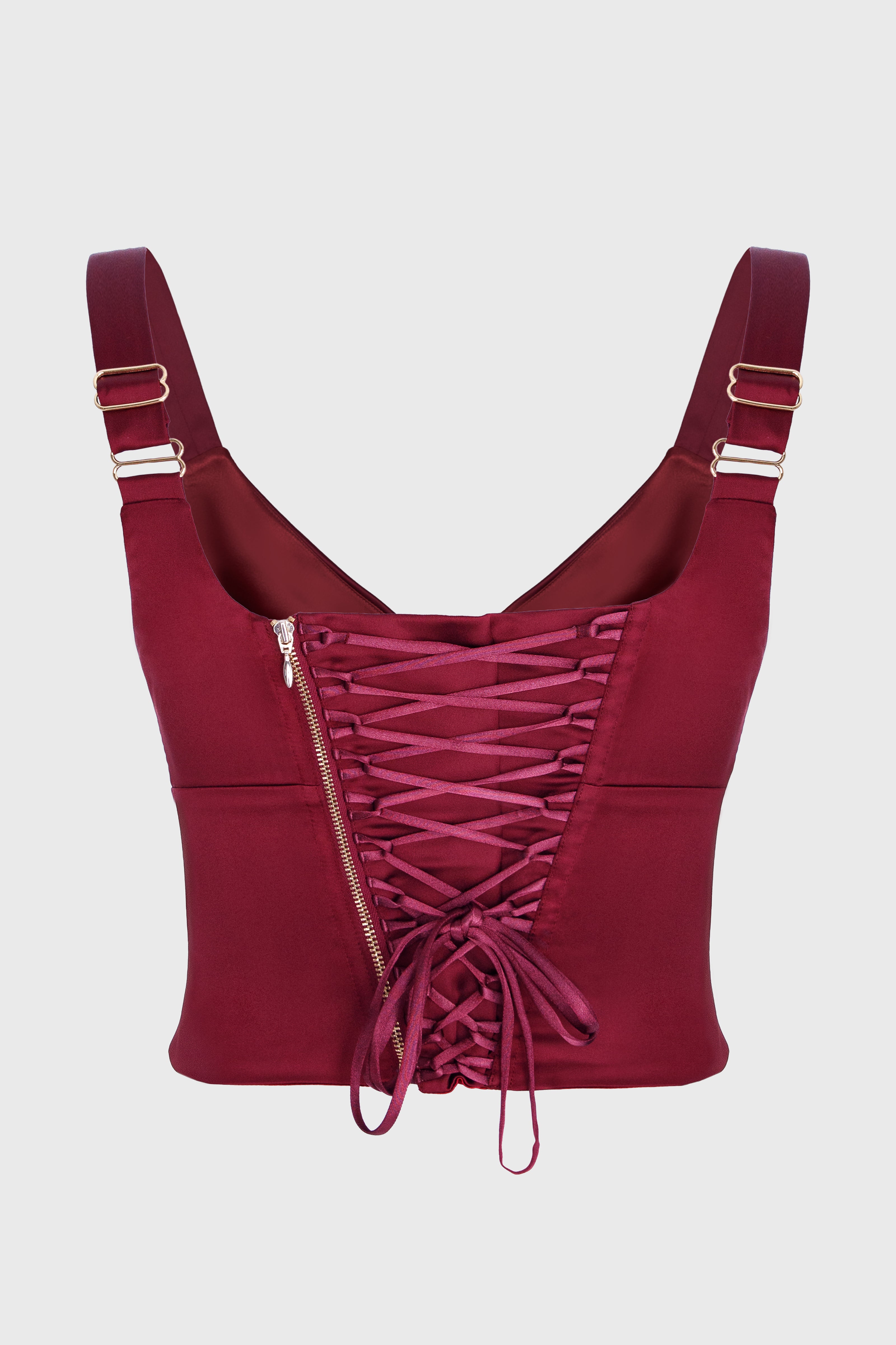 Haze wine satin lace-up corset