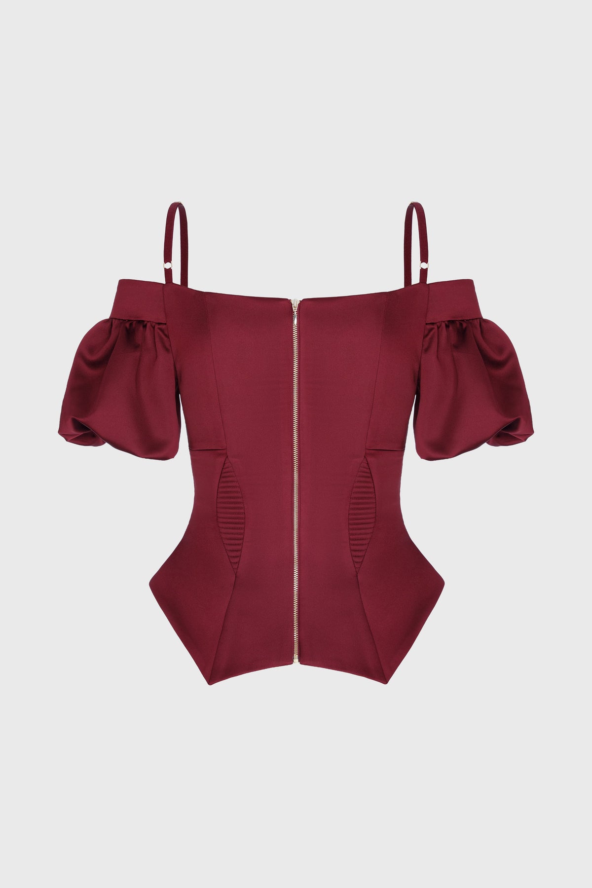 Corset rosu burgund cu maneci bufante din satin Haze