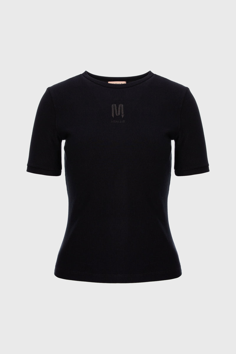 Tricou negru din bumbac reiat Logo
