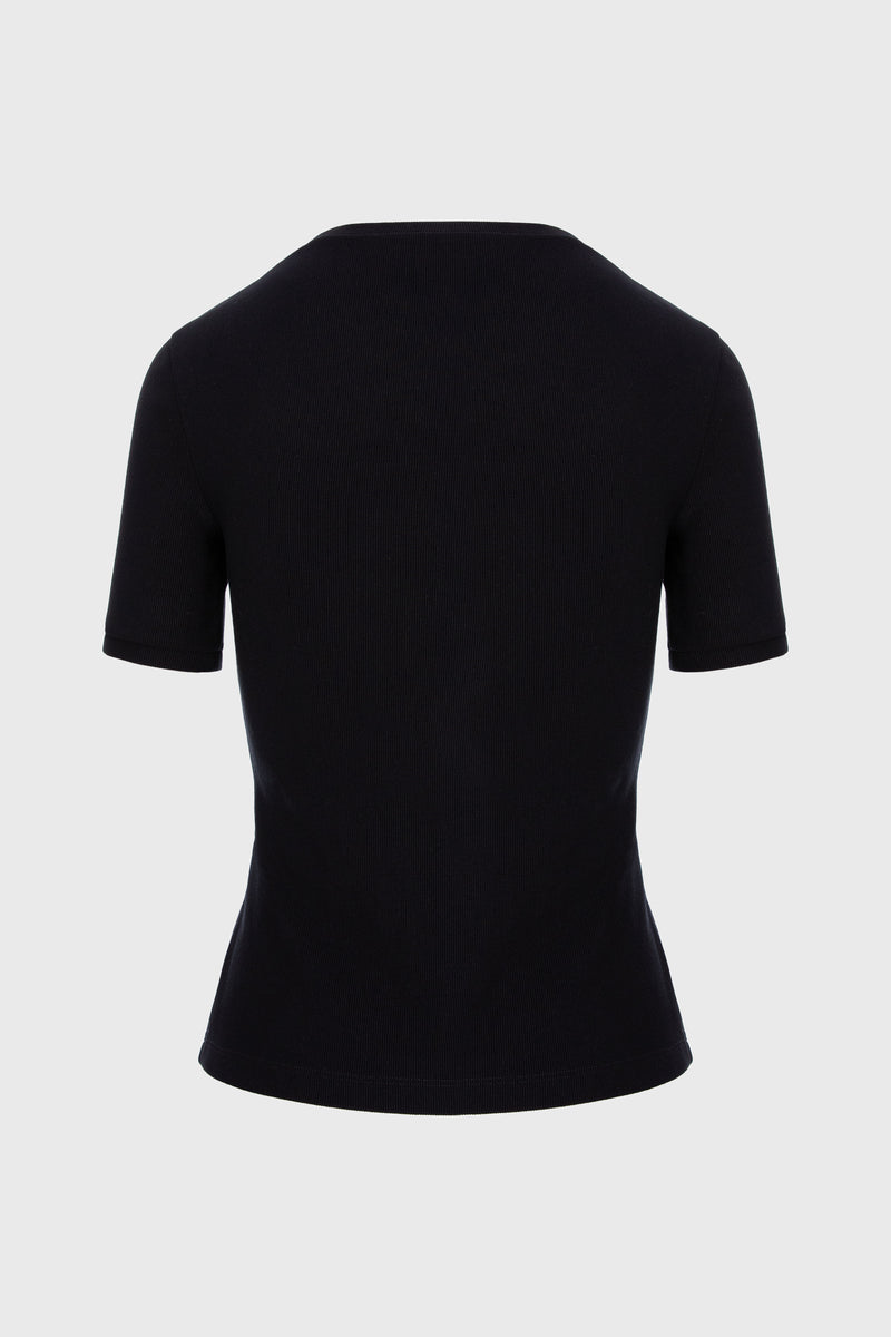 Tricou negru din bumbac reiat Logo