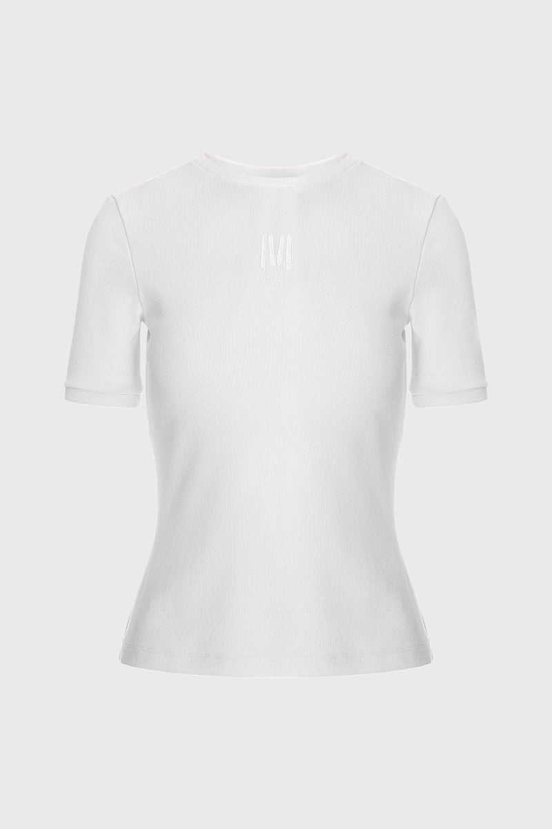 Tricou alb din bumbac reiat Logo