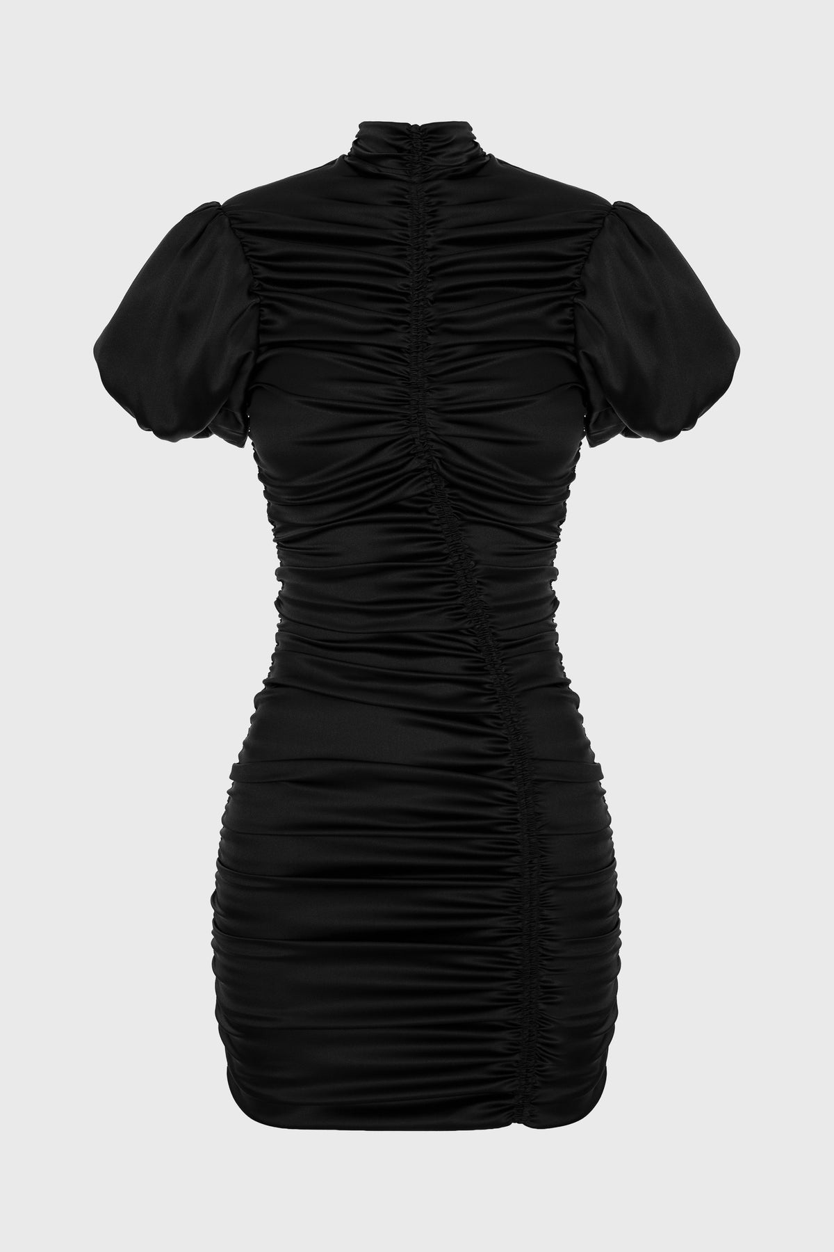 Rochie neagra mini din matase cu drapaje Ruched