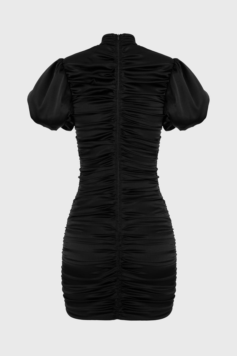 Ruched Silk Dress Black