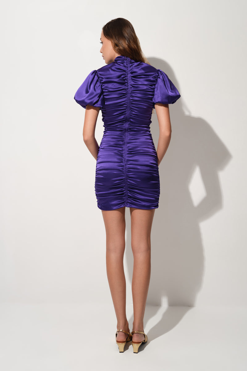 Ruched Silk Dress Purple