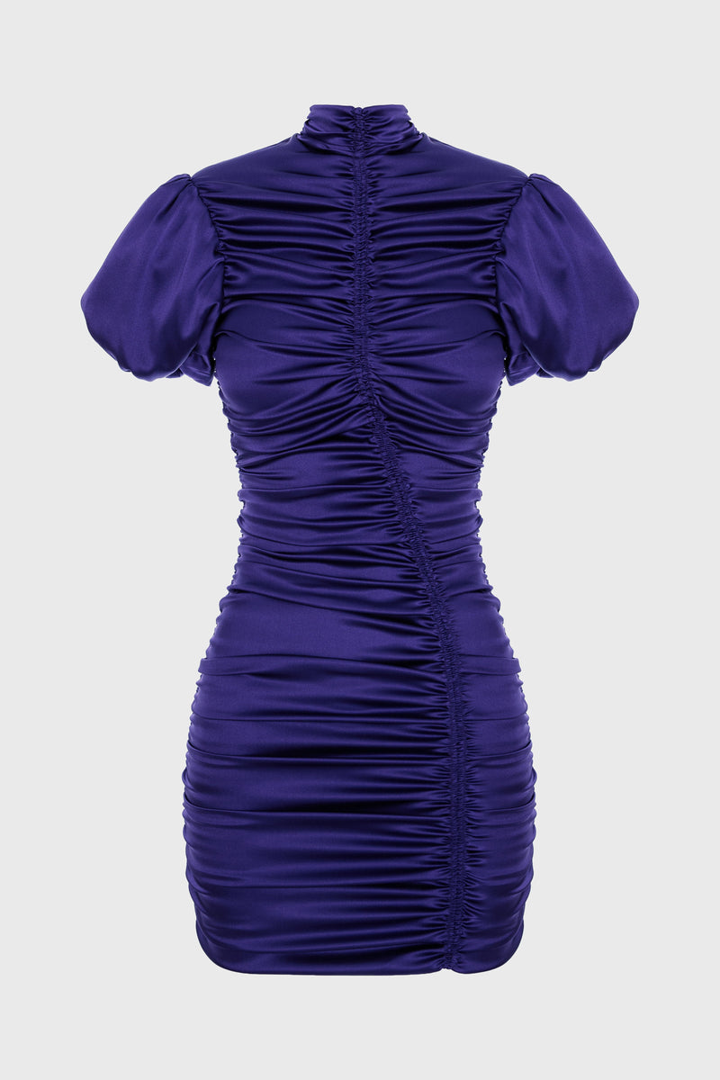 Ruched Silk Dress Purple
