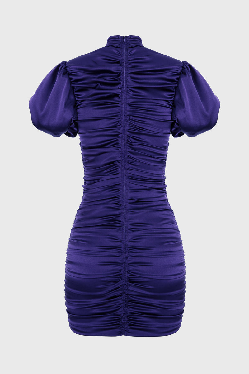 Ruched Silk Dress Purple