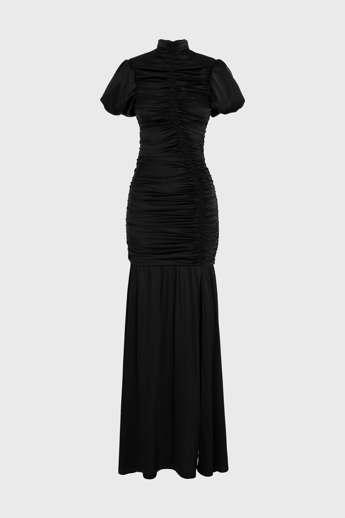 Ruched Silk Long Dress Black