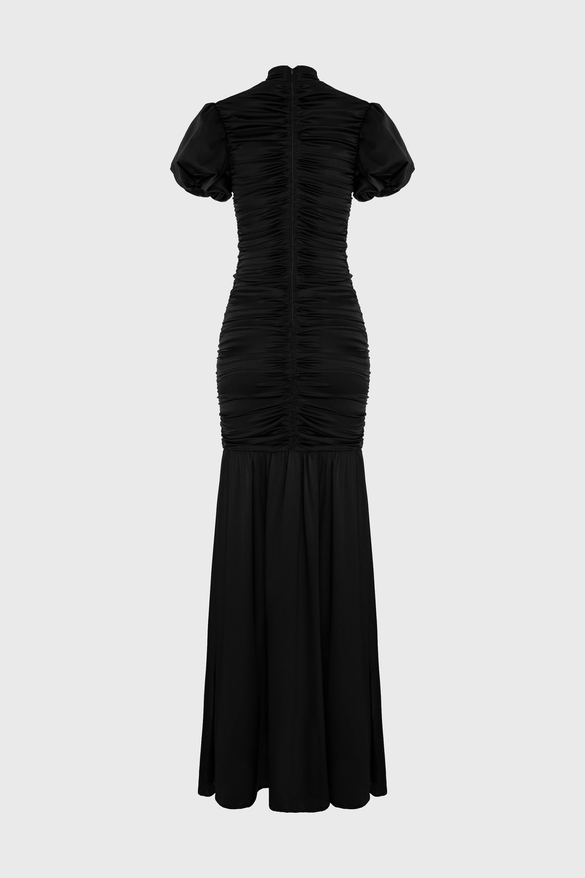 Ruched Silk Long Dress Black