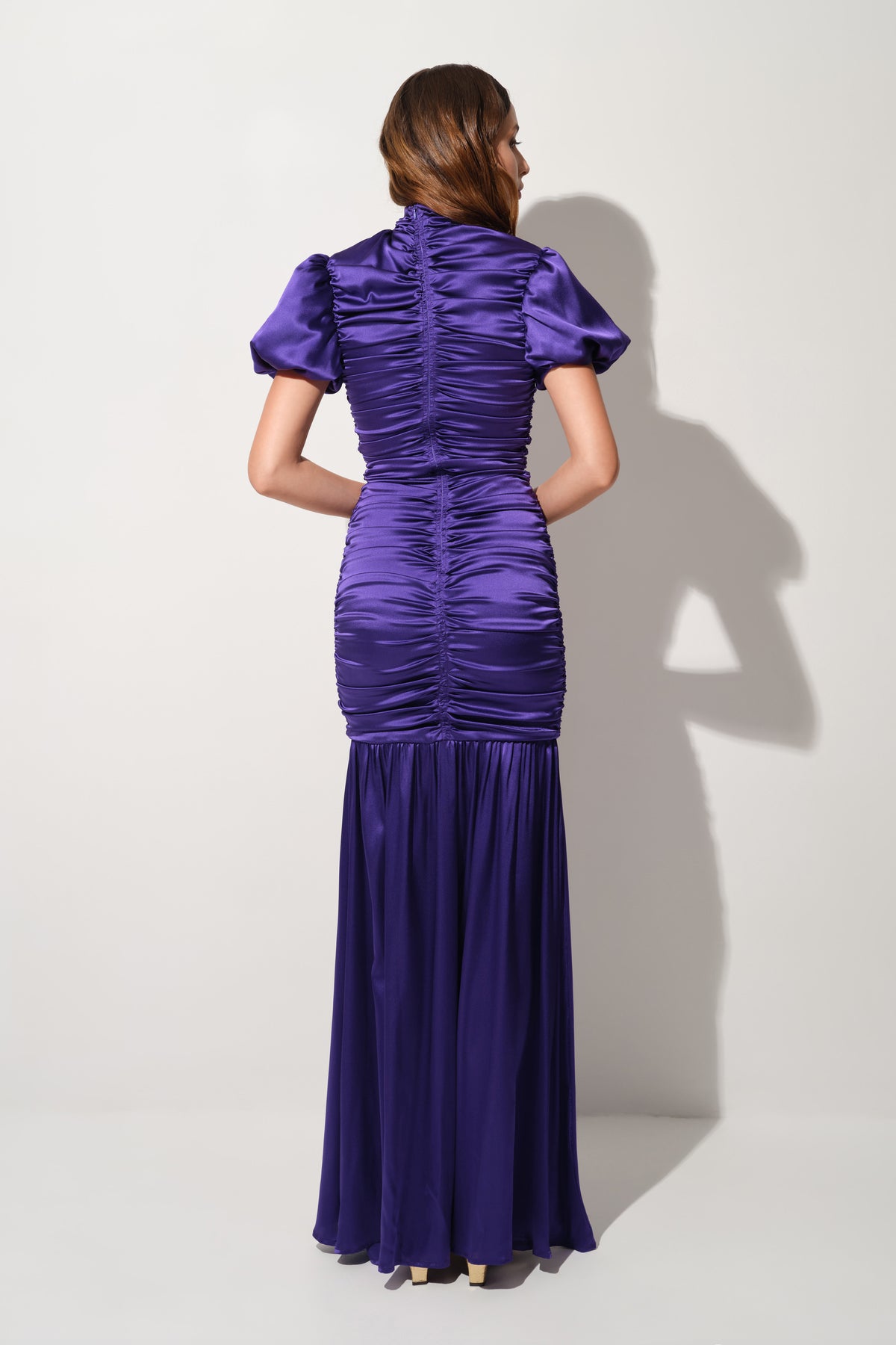 Ruched Silk Long Dress Purple 