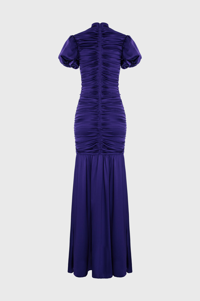 Ruched Silk Long Dress Purple 