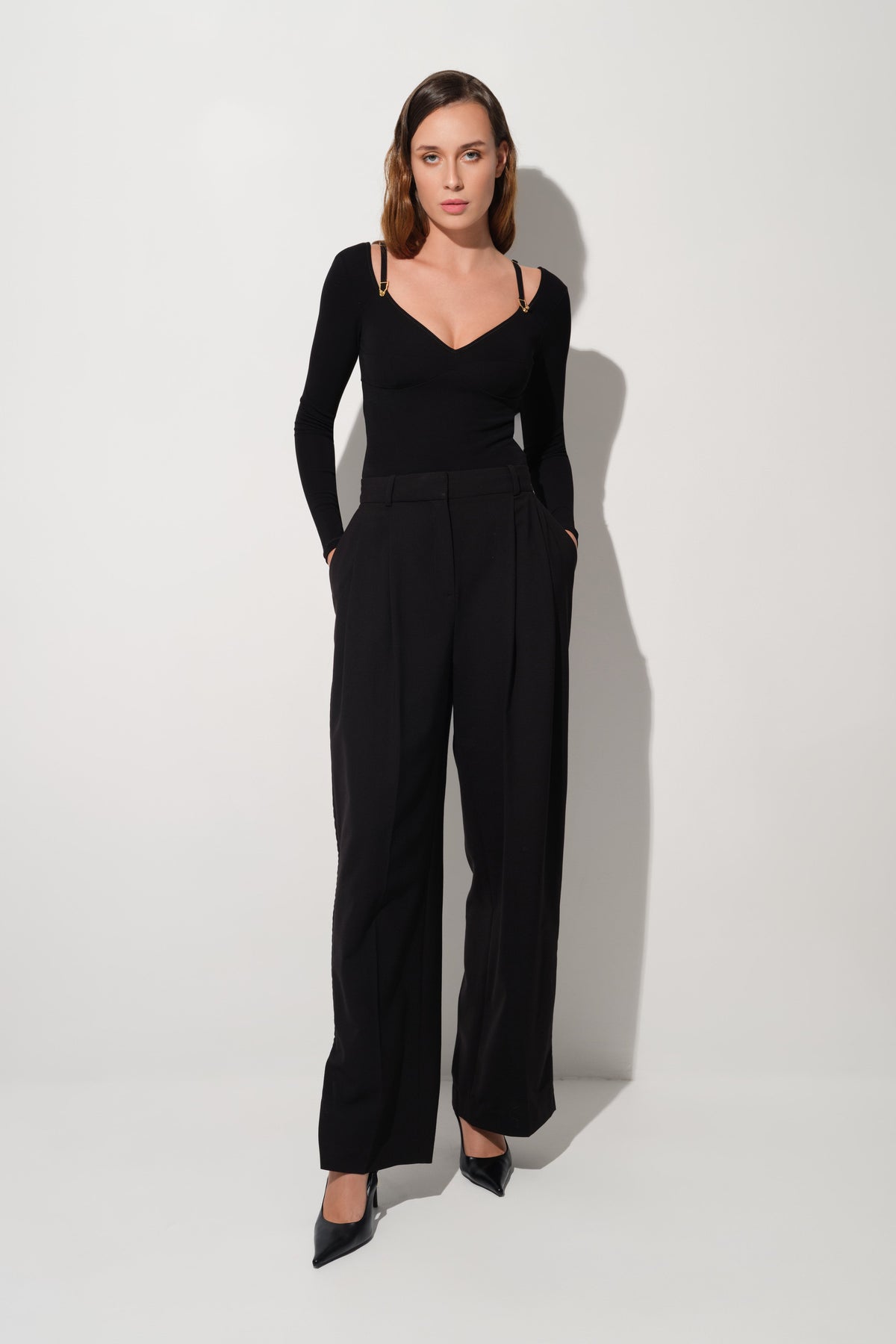 Body negru din vascoza elastica Skin