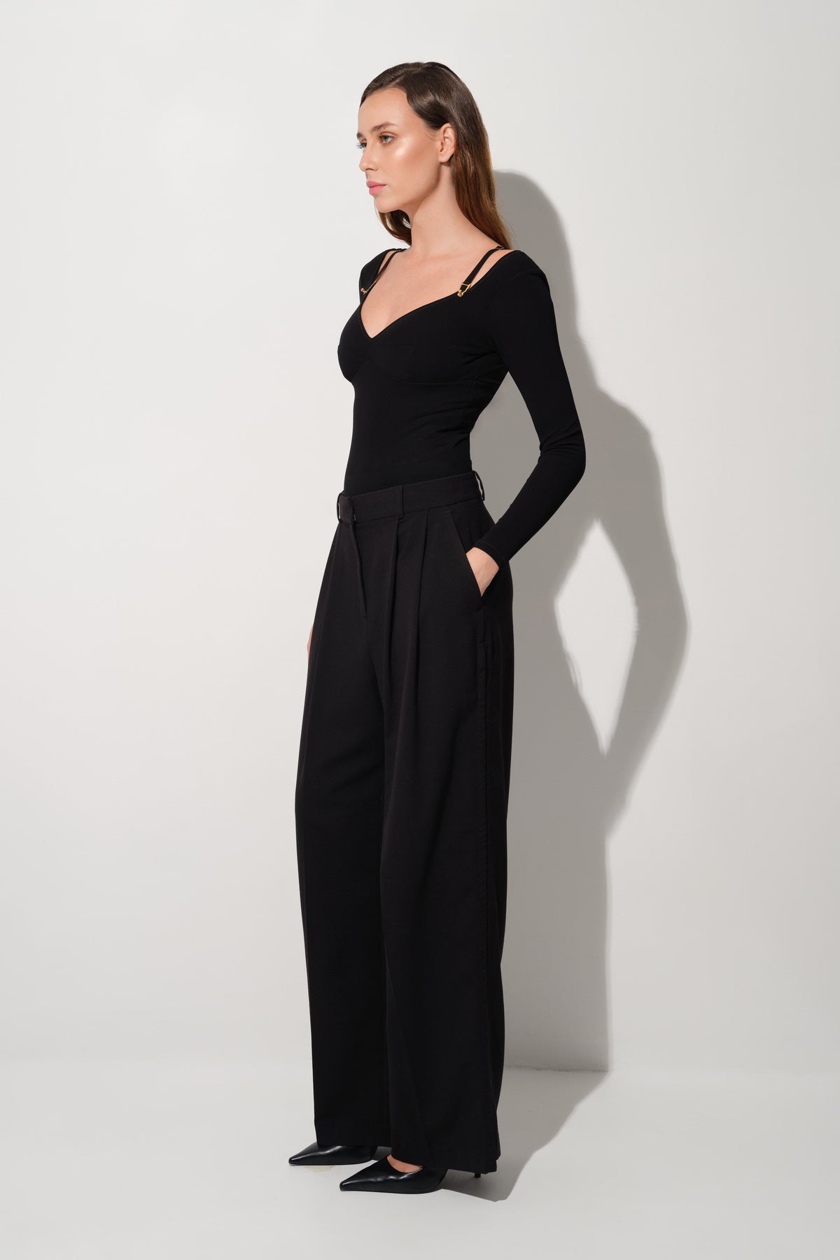 Body negru din vascoza elastica Skin