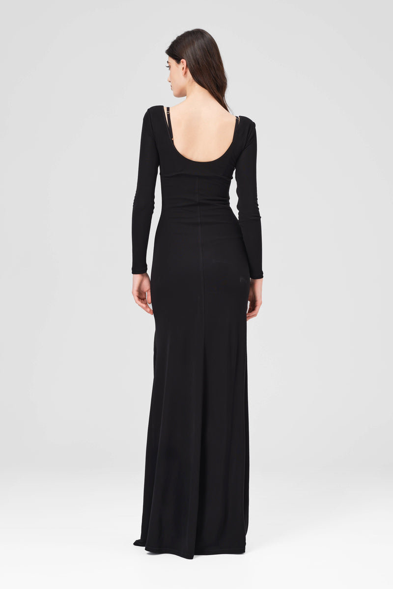 Skin Sleeve Long Dress Black