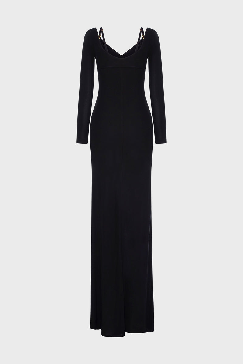Skin Sleeve Long Dress Black