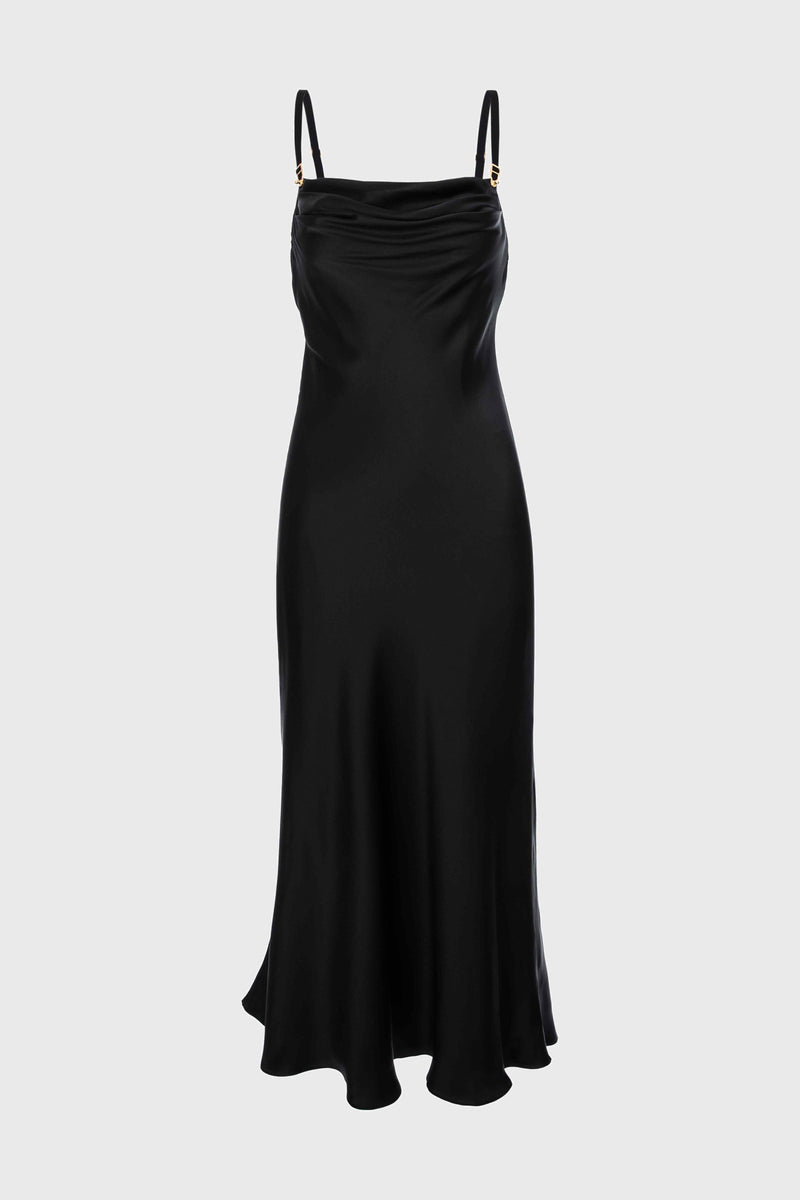 Slip Silk Midi Dress Black