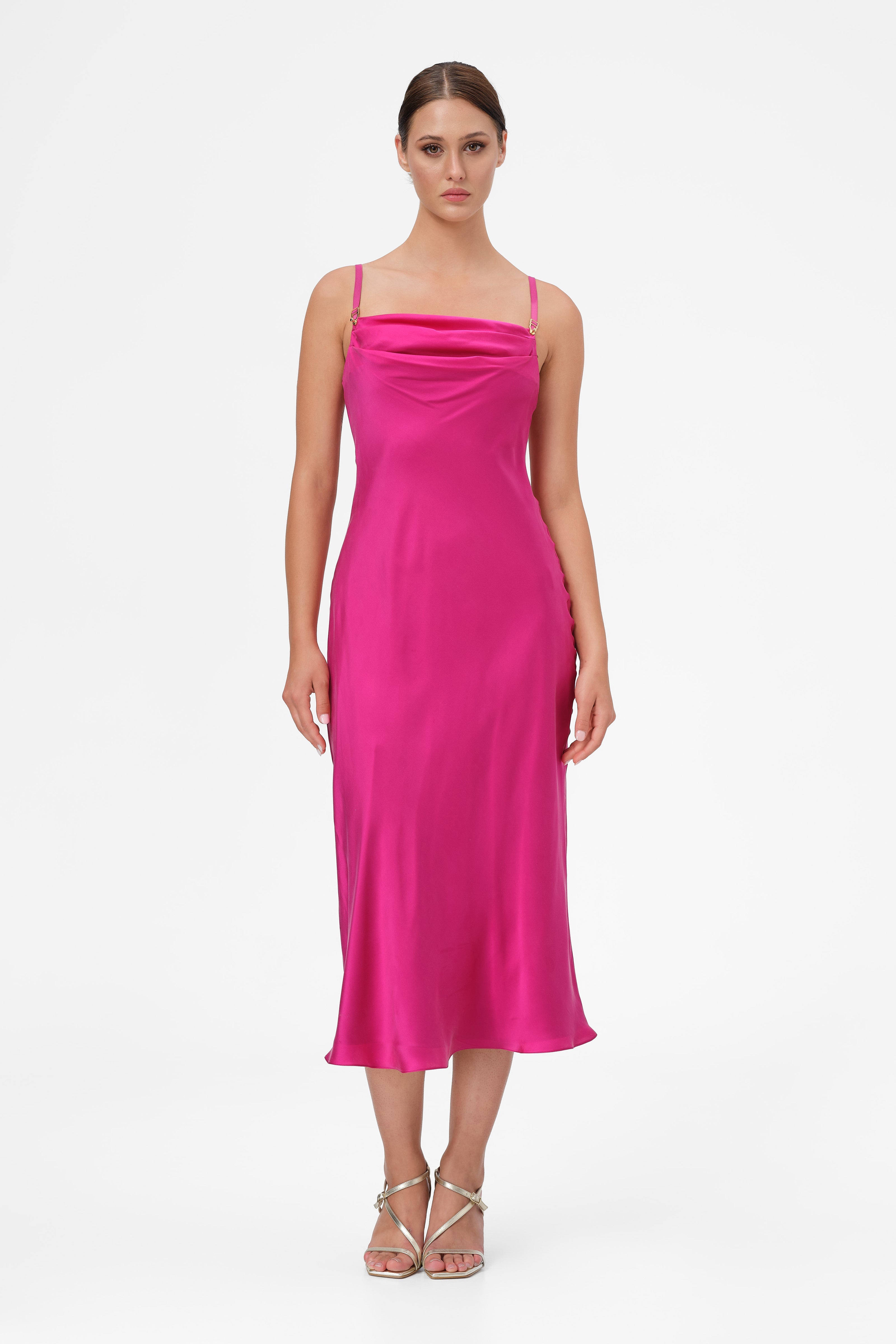 Slip Silk Midi Dress Raspberry Pink